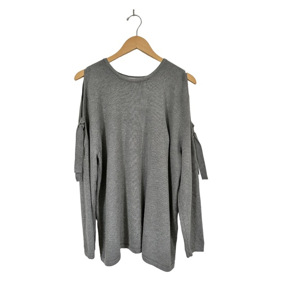 J. Jill Cotton Rayon Cold Shoulder Crew Neck Pullover Sweater Ties Gray Size XL - Picture 7 of 13
